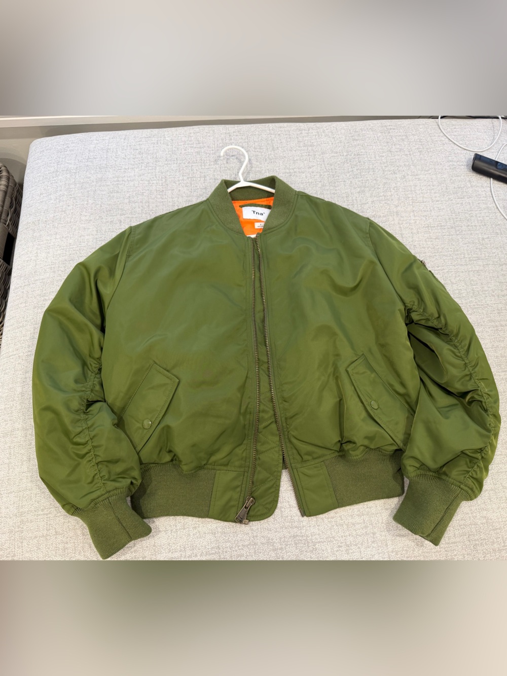 TNA Olive Green Bomber Jacket with Orange Lining